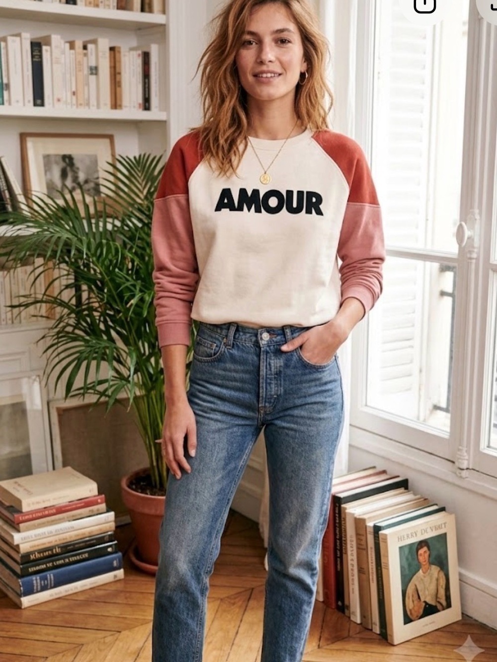 Sezane “Amour” Colorblock Raglan Sweatshirt Size L